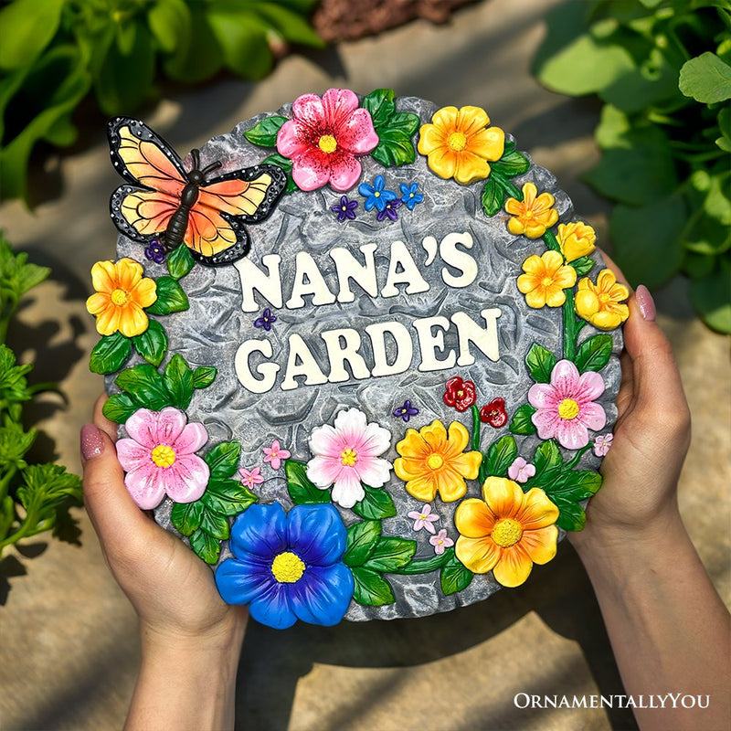 Nana’s Garden Floral Stepping Stone, 9.5" Decorative and Gift for Grandmother
