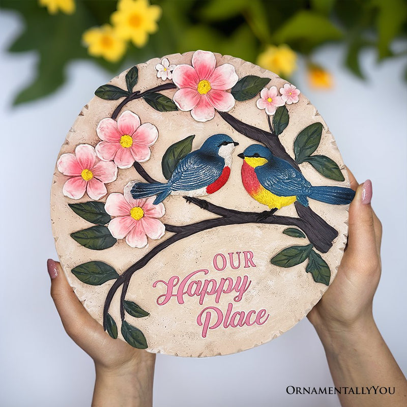 Blossoming Songbirds Positivity Stepping Stone, 9.5" Happiness Garden Decoration and Support Gift