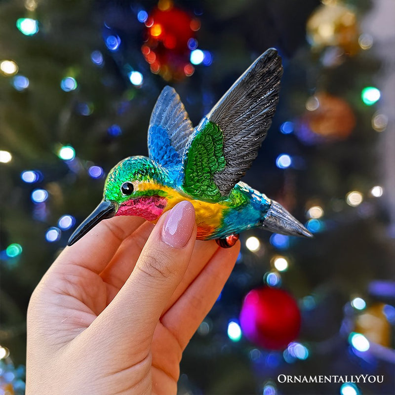 Graceful Hummingbird Iridescent Handcrafted Ornament, Glass Christmas Bird Tree Decoration