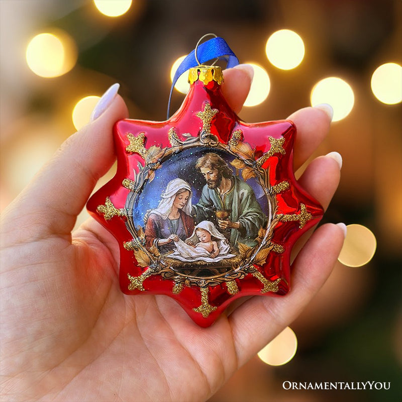 (Pre-Order) Graceful Nativity Star Glass Christmas Ornament, Unique Christian Religious Decor
