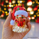 Rooster with Santa Hat Handblown Glass Christmas Ornament, Farm Chicken Holiday Decor