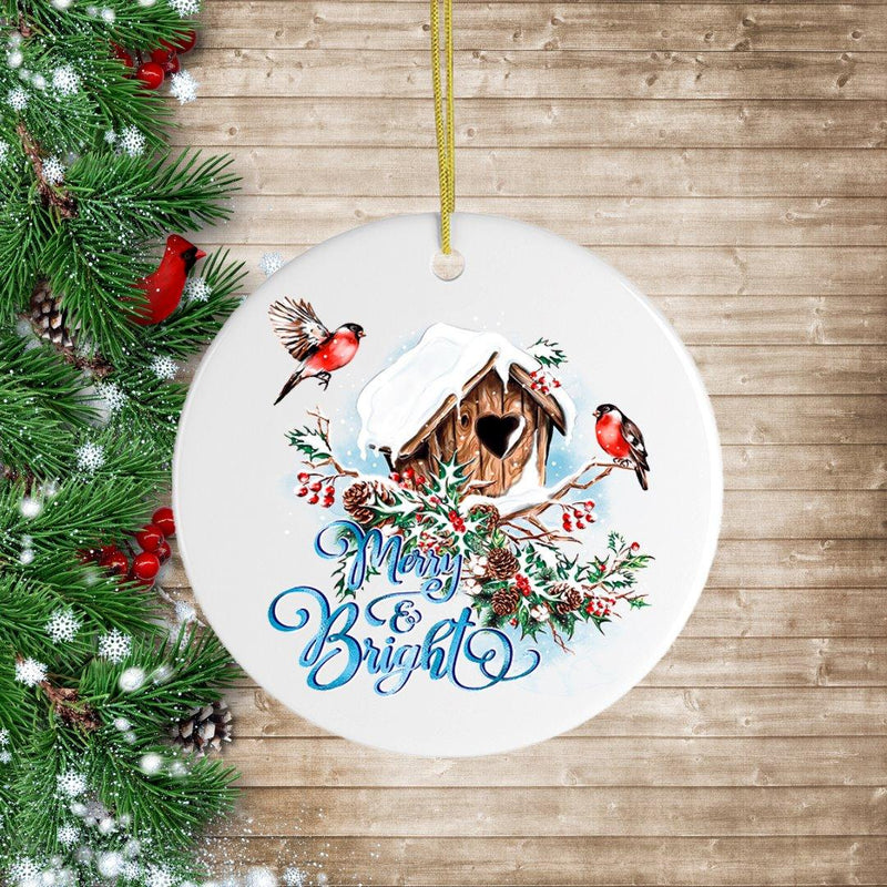 Merry & Bright Artistic Birdhouse Christmas Ornament