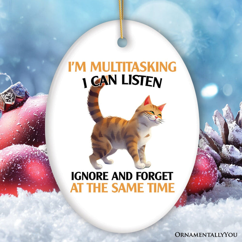 I'm Multitasking Quirky Cat Ornament, Cute and Funny Christmas Gift