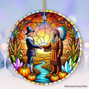Pilgrim and Native American Chief Harmonious Unity Ornament, Vibrant Harvest Celebration Keepsake