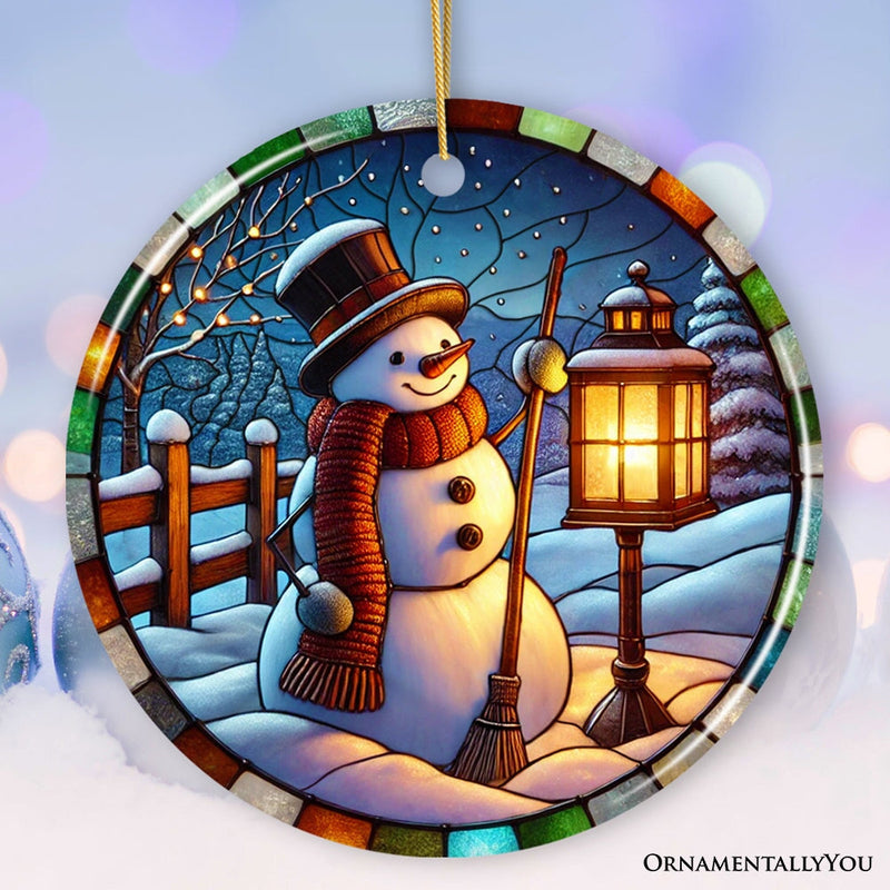Serene Lantern Light Snowman with Top Hat Ornament, Gift for Joyful Winter Tranquility Decor
