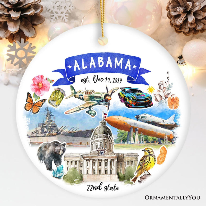 Artistic Alabama State Themes and Landmarks Christmas Ornament