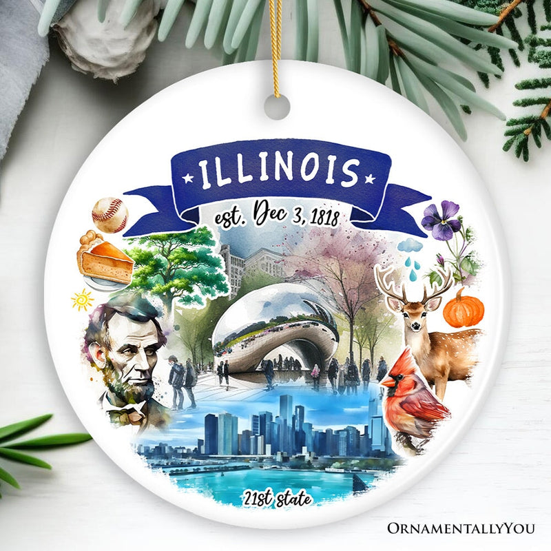Artistic Illinois State Themes and Landmarks Christmas Ornament