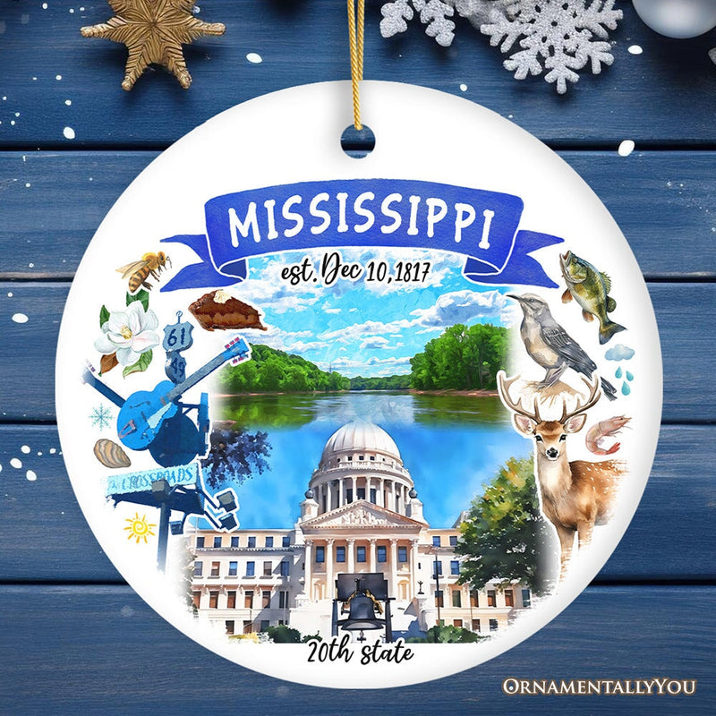 Artistic Mississippi State Themes and Landmarks Christmas Ornament