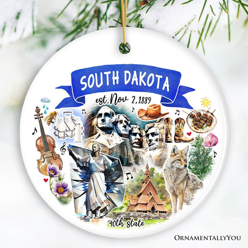 Artistic South Dakota State Themes and Landmarks Christmas Ornament