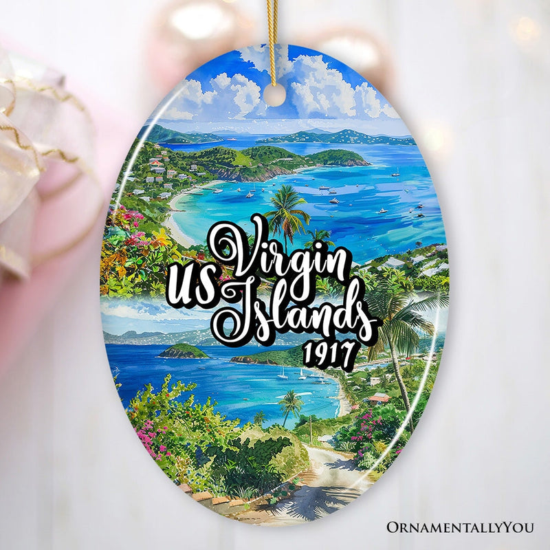 Artistic US Virgin Islands Ornament, Tropical Beach Paradise in Atlantic Ocean Christmas Souvenir
