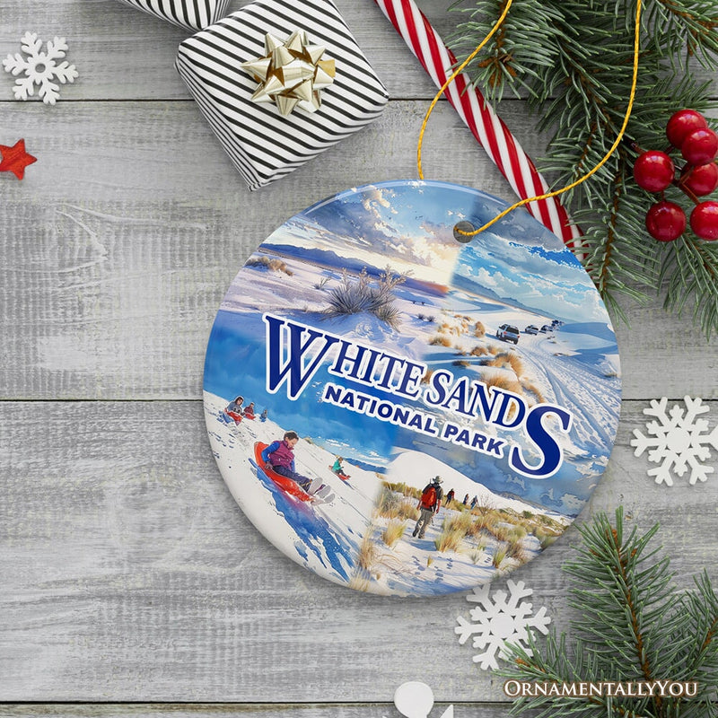 Illustrated Scenery White Sands National Park Ceramic Ornament, New Mexico Travel Souvenir and Christmas Gift