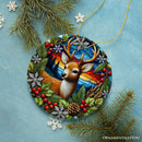 Majestic Winter Deer in Holly Branches Ornament, Enchanting Holiday Wonderland for Christmas Tree Decor