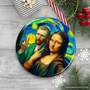 Mona Lisa And Vincent Van Gogh Starry Night Date Selfie Ceramic Ornament, Famous Art Decor And Souvenir