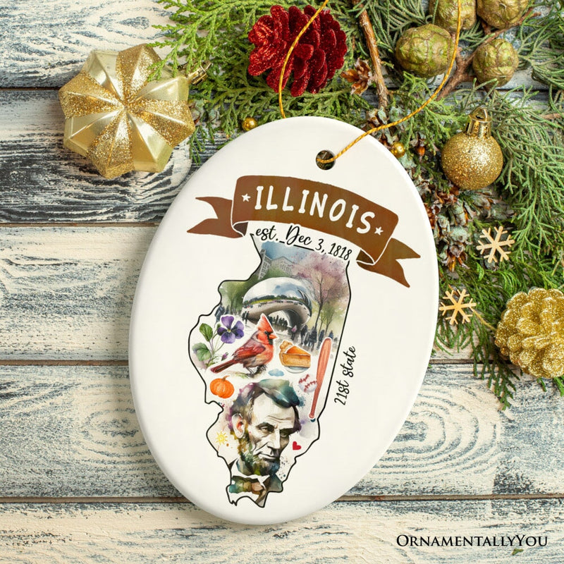 Artistic Illinois State Themes and Landmarks Christmas Ornament
