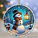 Serene Lantern Light Snowman with Top Hat Ornament, Gift for Joyful Winter Tranquility Decor