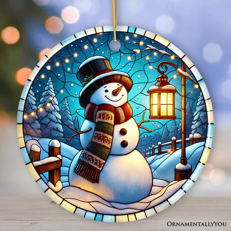 Serene Lantern Light Snowman with Top Hat Ornament, Gift for Joyful Winter Tranquility Decor