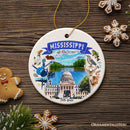 Artistic Mississippi State Themes and Landmarks Christmas Ornament