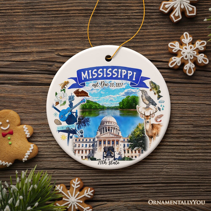 Artistic Mississippi State Themes and Landmarks Christmas Ornament