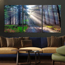 Forest Path Canvas Wall Art | 3 Panel Sun Rays in a Misty