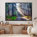 Forest Path Canvas Wall Art | 3 Panel Sun Rays in a Misty