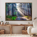 Forest Path Canvas Wall Art | 3 Panel Sun Rays in a Misty