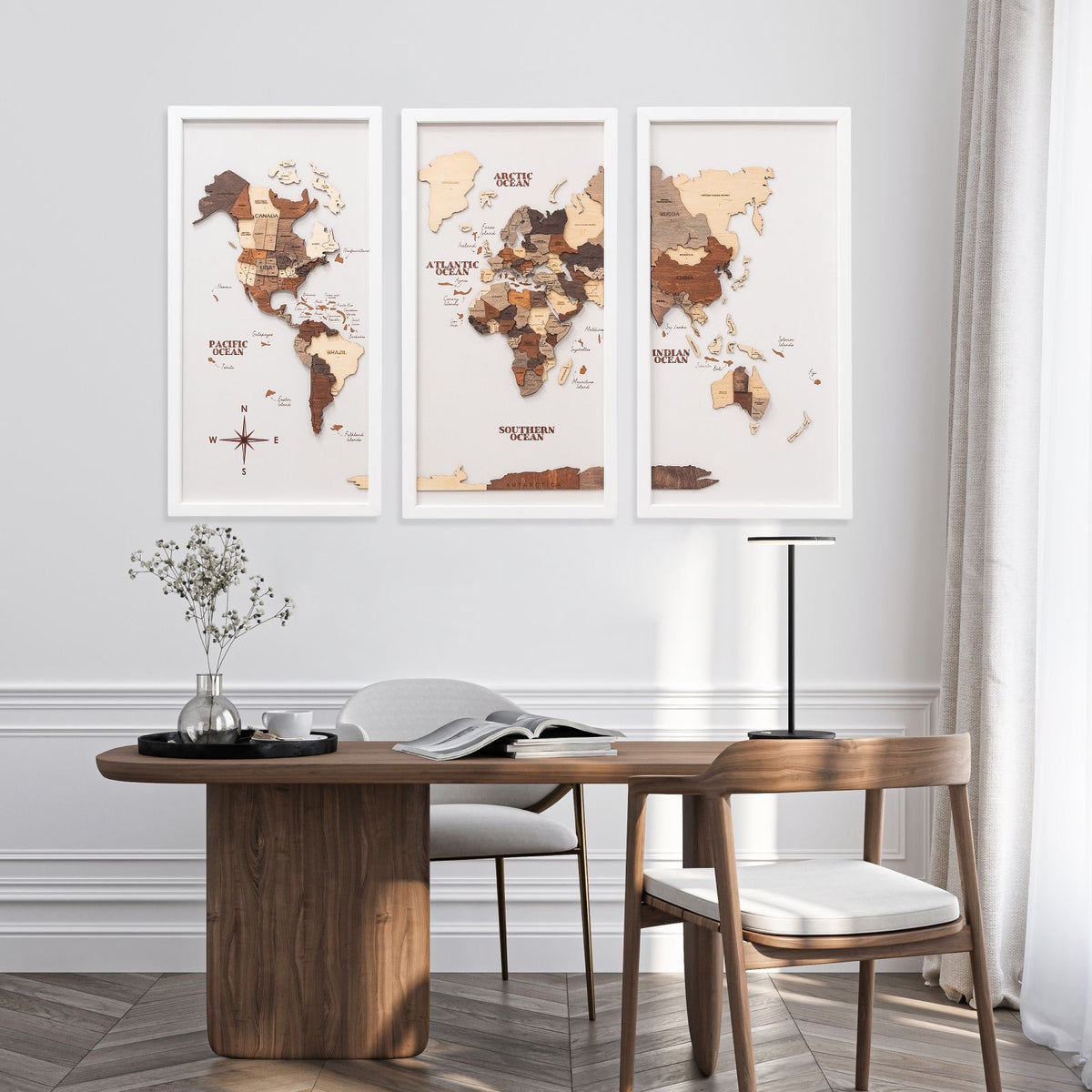 3D Wooden Triptych World Map Multicolor, photo 12 of 15