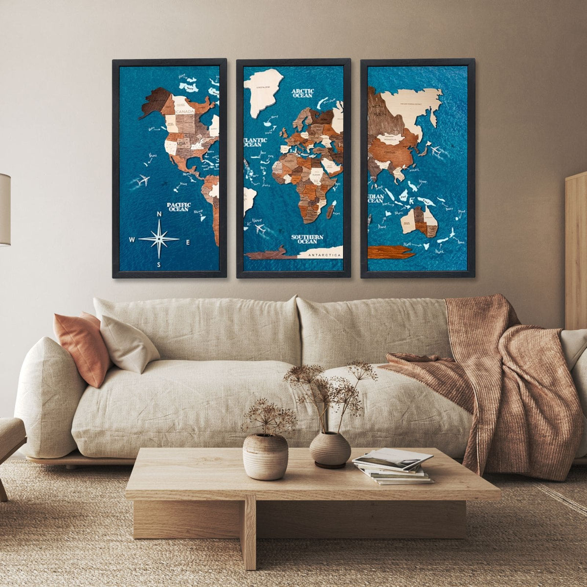 3D Wooden Triptych World Map Multicolor, photo 13 of 15