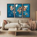 3D Wooden Triptych World Map Multicolor