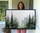 Abstract Forest Wall Art Canvas Print – Framed Green White