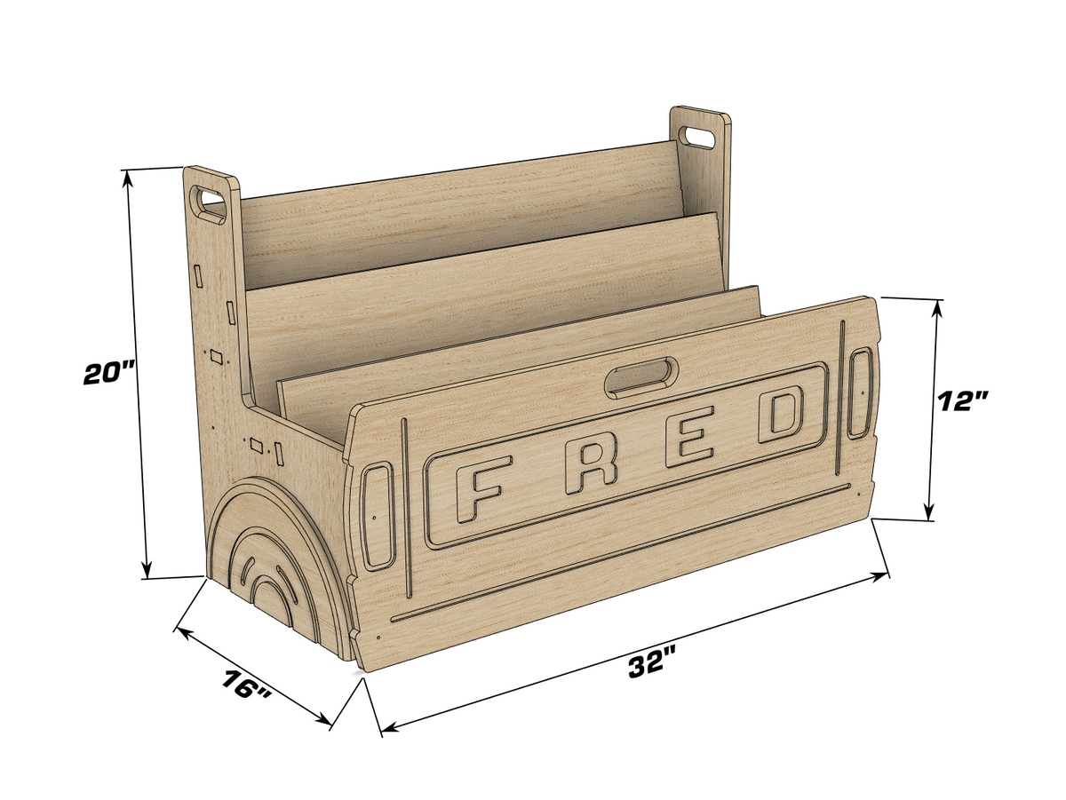 FRED- F100 Truck Bookshelf, dimensions drawing