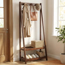 Freestanding Clothes Rack with 3 Hooks and 2 Shelves-Walnut by LJGDeals