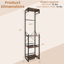 Freestanding Coat Rack with 4 Storage Shelves and 6 Hooks-Rustic Brown