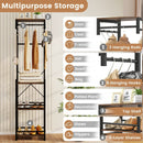 Freestanding Coat Rack with 4 Storage Shelves and 6 Hooks-Rustic Brown by LJGDeals