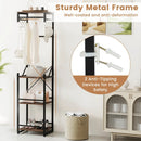 Freestanding Coat Rack with 4 Storage Shelves and 6 Hooks-Rustic Brown by LJGDeals