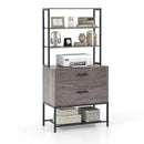 Freestanding File Cabinet with Charging Station and 3-Tier Open Shelves by DirectDeals