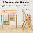 Freestanding Foldable Teak Wood Towel Rack with 3 Hanging Crossbars by LJGDeals