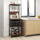 Freestanding Wine Rack Floor Wine Bar Cabinet with Glass Racks-Rustic Brown by LJGDeals