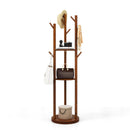 Freestanding Wooden Coat Tree with 3 Display Storage Shelves and 9 Hooks by DirectDeals