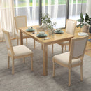 French Dining Chair Set of 2 with Rectangular Backrest and Solid Rubber Wood Frame-Beige by LJGDeals