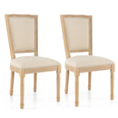 French Dining Chair Set of 2 with Rectangular Backrest and Solid Rubber Wood Frame-Beige by LJGDeals