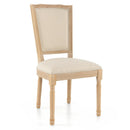 French Dining Chair Set of 2 with Rectangular Backrest and Solid Rubber Wood Frame-Beige by LJGDeals