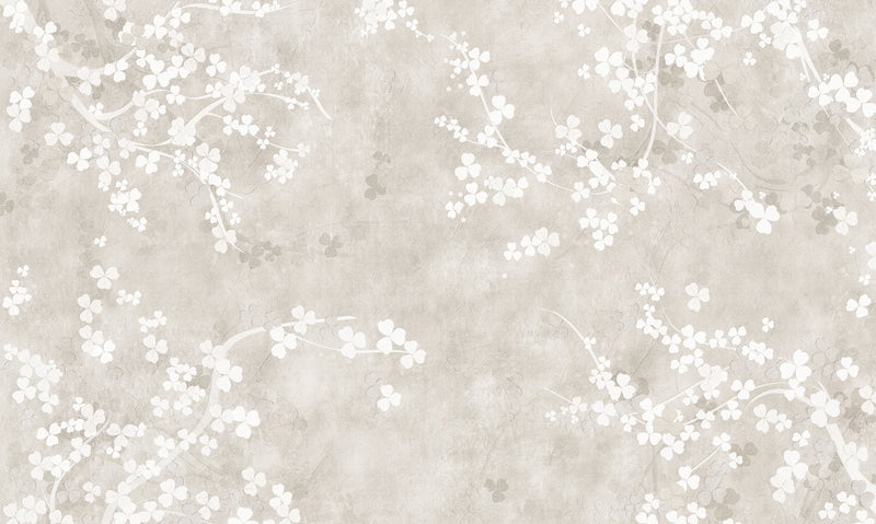 Wall Mural Soft Sakura Blossom - Neutral Floral Wallpaper