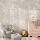 Wall Mural Soft Sakura Blossom - Neutral Floral Wallpaper