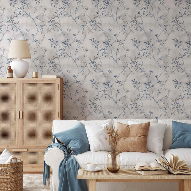 Elegant Light Blue Floral Wallpaper