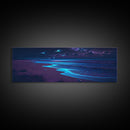 Night Moves, Retro Synthwave Beach Art, Framed Canvas Print, Starry night sky over the pacific ocean