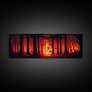 Forest Landscape Art, Forest Fire, Fall / Autumn Decor, Panoramic Wall Art, Framed Canvas Print, Orange and Yellow Fantasy Forest