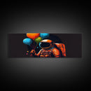 Psychedelic Astronaut Holding Balloons in Space, Framed Canvas Print, Crypto Art, To The Moon