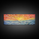 Large Textured Nature Abstract Wall Art, Sunset Over Sea Abstract, Yellow, Blue, Horizon, Wall Decor, Panoramic, Wall Art, Canvas Print