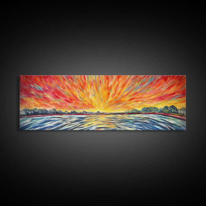 Abstract Beach Wall Art, Colorful Abstract Nature, Framed Abstract Print Art, Sunset, Beach, Vibrant Art, Panoramic, Wall Art, Canvas Print