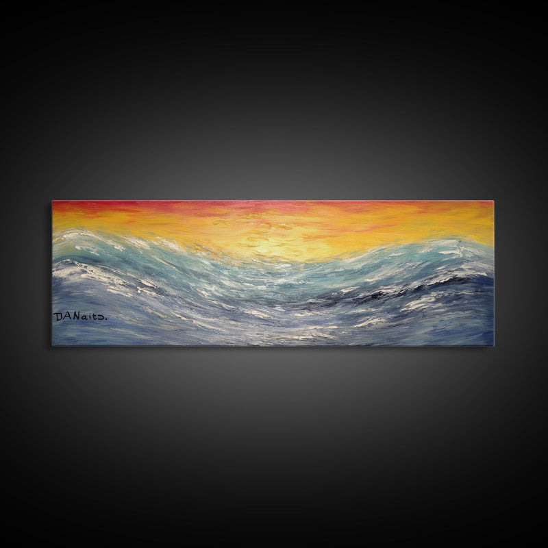 Abstract Sea Wall Art, Vibrant Abstract, Framed Art, Sunset, Ocean, Abstract Nature, Textured Abstract, Panoramic, Wall Art, Canvas Print